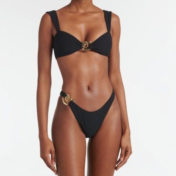 Brown Bikini Swimwear Set with Gold Metal Detail - Picture 3 of 4